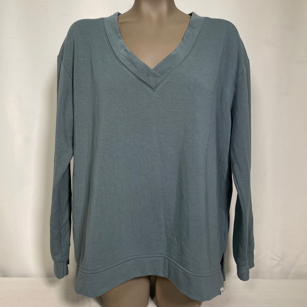Orvis Classic Collection Dusty Blue Side Slit Fleece Sweatshirt Women's XL